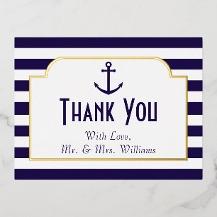 Nautical Anchor Wedding Thank You Real Foil Invitation Postcard