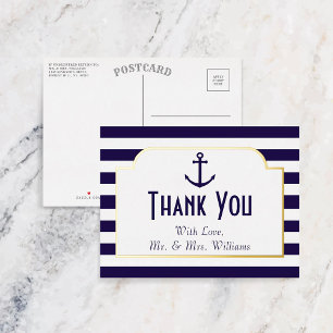 Nautical Anchor Wedding Thank You Real Foil Invitation Postcard