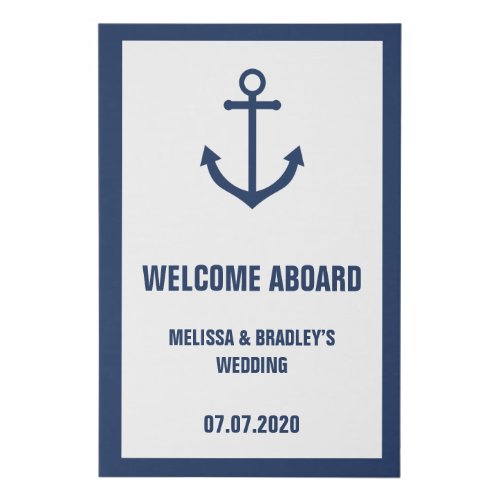 Nautical Anchor Wedding Welcome Aboard Faux Canvas Print