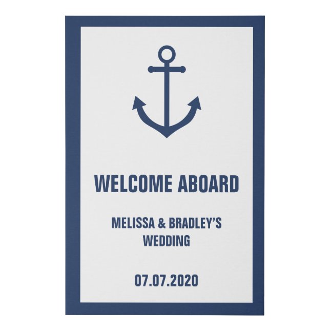 Nautical Anchor Wedding Welcome Aboard Faux Canvas Print (Front)