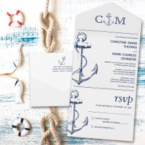 Nautical Anchor Wedding White All In One Invitation