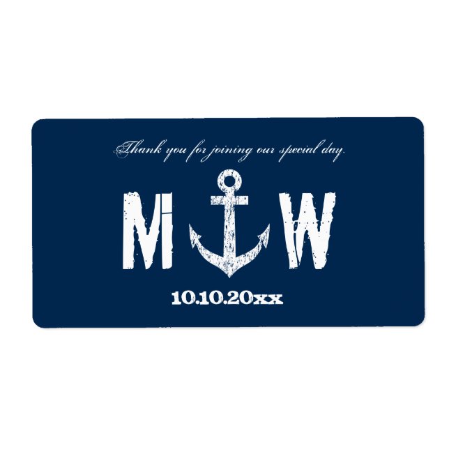 Nautical anchor wedding wine or water bottle label (Front)