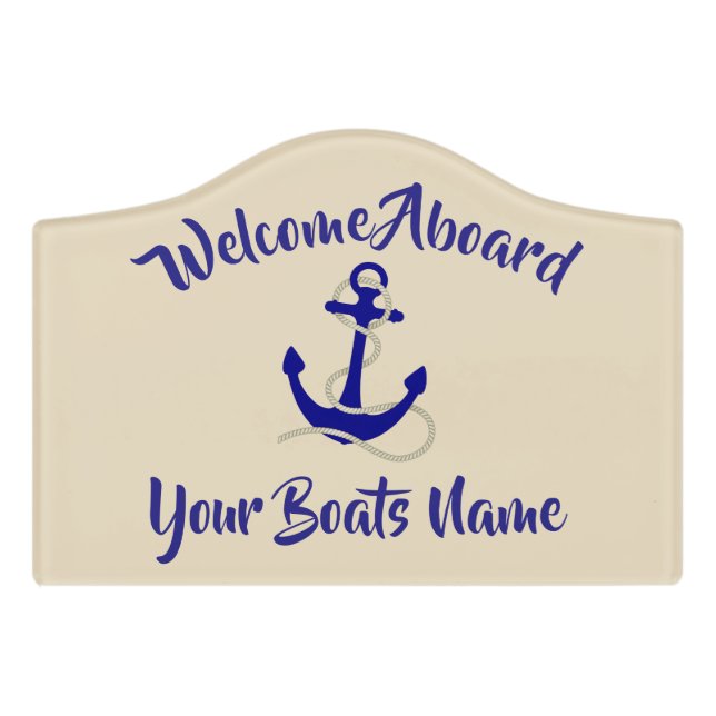 Nautical anchor welcome aboard boat door sign (Small Crest Front)