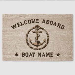 Nautical Anchor Welcome Aboard Boat Name Fiber Doormat