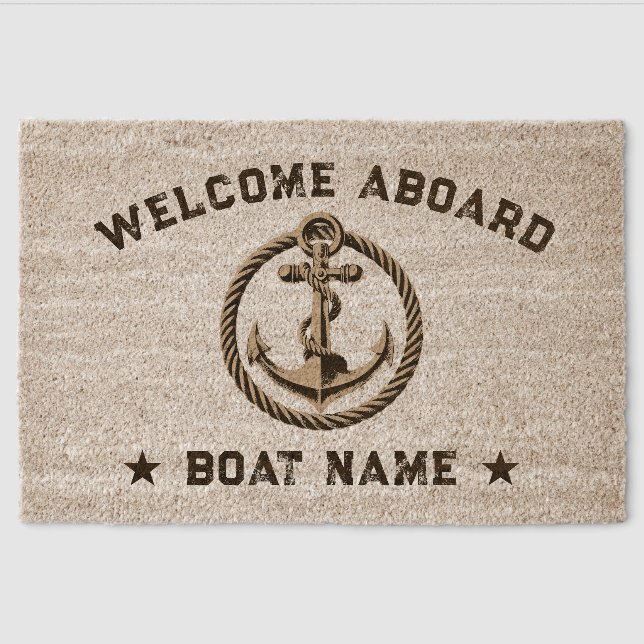 Nautical Anchor Welcome Aboard Boat Name Fiber Doormat (Front)