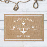 Nautical Anchor Welcome Aboard Burlap And White Doormat at Zazzle