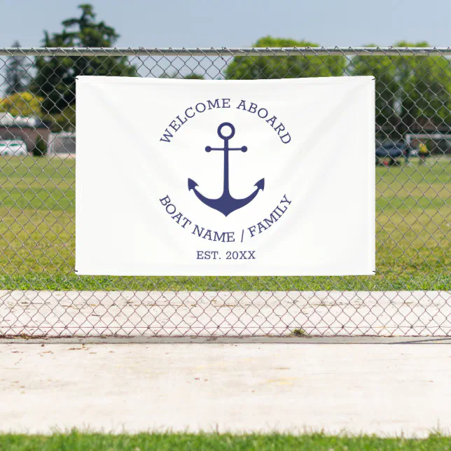 Nautical anchor Welcome Aboard Custom Boat name Banner | Zazzle