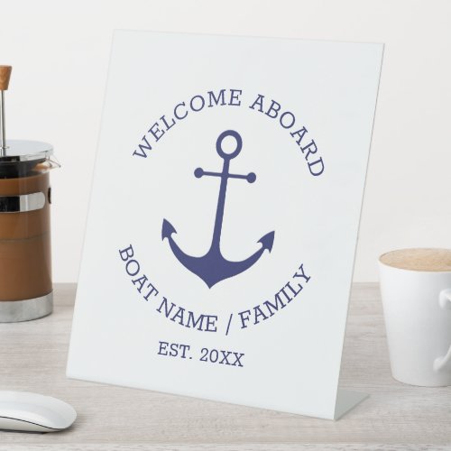 Nautical anchor Welcome Aboard Custom Boat name Pedestal Sign