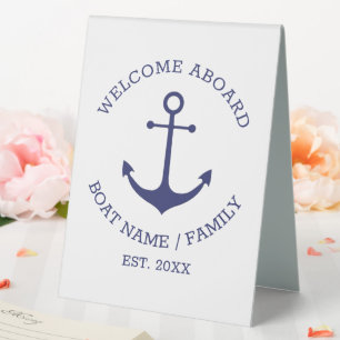 Nautical anchor Welcome Aboard Custom Boat name Table Tent