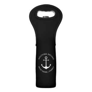 Nautical Anchor Welcome Aboard Custom Boat Name Wine Bag