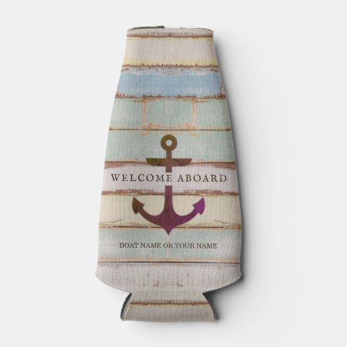Nautical Anchor WELCOME ABOARD Rustic Boat Name Bottle Cooler