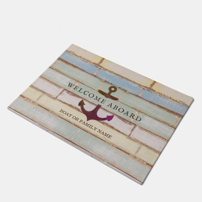 Nautical Anchor WELCOME ABOARD Rustic Boat Name Doormat (Angled)