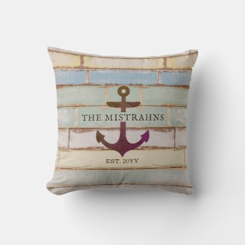 Nautical Anchor WELCOME ABOARD Rustic Boat Name Throw Pillow