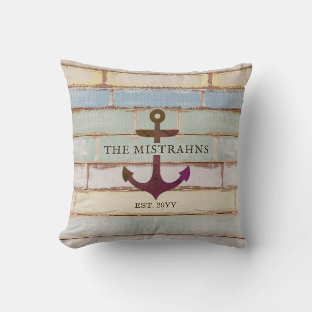 Nautical Anchor WELCOME ABOARD Rustic Boat Name Throw Pillow (Front)