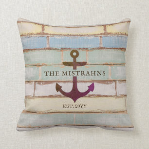 Nautical Anchor WELCOME ABOARD Rustic Boat Name Throw Pillow