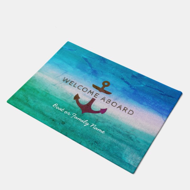 Nautical Anchor WELCOME ABOARD Tropical Beach Boat Doormat (Angled)