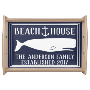 Nautical Anchor & Whale Family Beach House Serving Tray