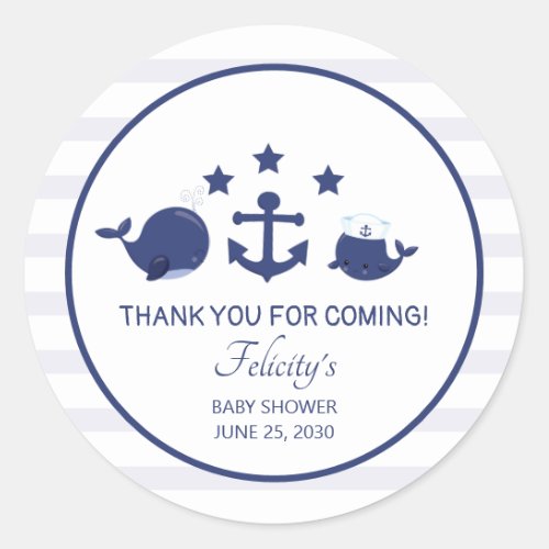 Nautical Anchor Whales Boy Baby Shower Classic Round Sticker