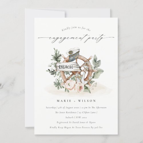 Nautical Anchor Wheel Floral Engagement Invite