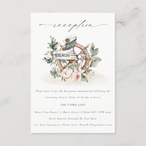 Nautical Anchor Wheel Floral Wedding Reception Enclosure Card