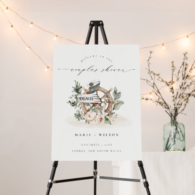 Nautical Anchor Wheel Leaf Couples Shower Welcome Foam Board (In Situ (Stand))