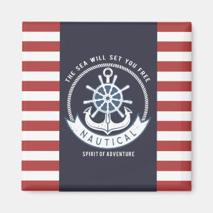 Nautical Anchor,Wheel, Navy Blue,Red Stripes Magnet