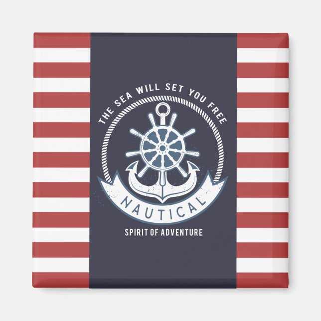 Nautical Anchor,Wheel, Navy Blue,Red Stripes Magnet (Front)
