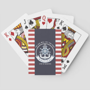 Nautical Anchor,Wheel, Navy Blue,Red Stripes Poker Cards