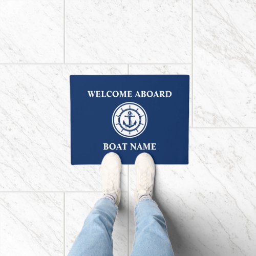 Nautical Anchor Wheel Welcome Aboard Boat Name Doormat