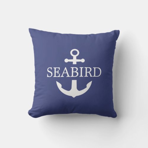 Nautical Anchor White and Ocean Blue Boat Outdoor Pillow