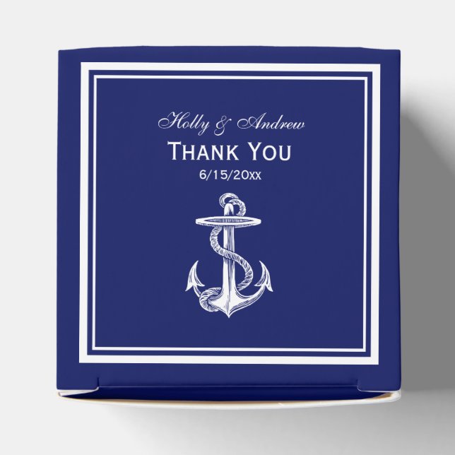 Nautical Anchor White Framed, Navy BG TY Favor Box (Top)