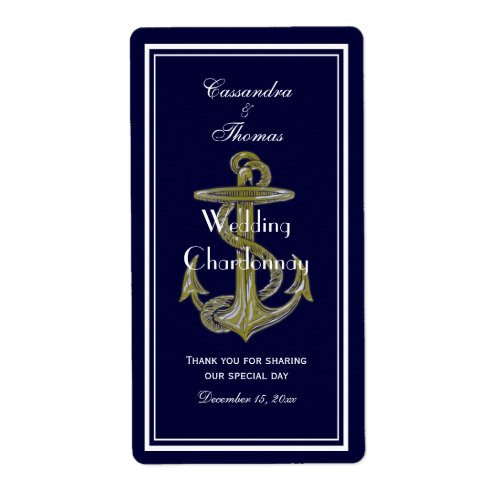 Nautical Anchor White Navy V Wine Bottle Label