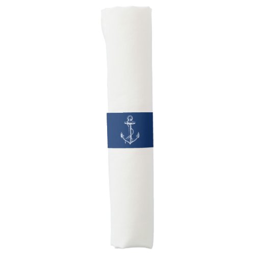 Nautical Anchor White on Navy Blue Napkin Bands