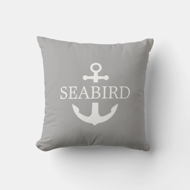 Nautical Anchor White on Warm Gray. Custom Boat Outdoor Pillow (Front)