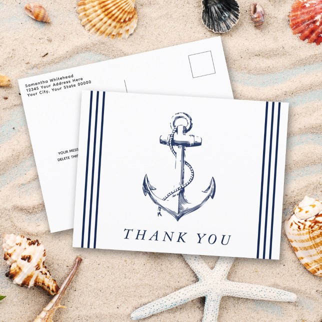 Nautical Anchor White Thank You Postcard (Creator Uploaded)