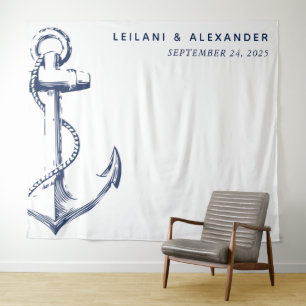 Nautical Anchor White Wedding Tapestry