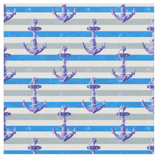 Nautical Anchor With Blue Stripes Fabric