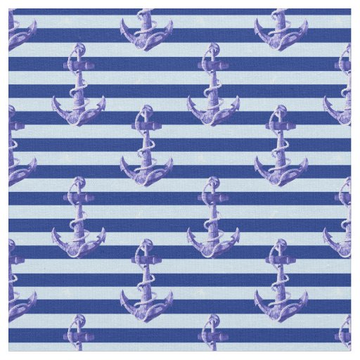 Nautical Anchor With Blue Stripes Fabric