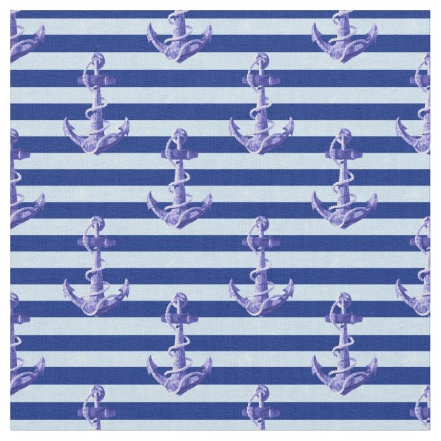 Nautical Anchor With Blue Stripes Fabric (Close Up)