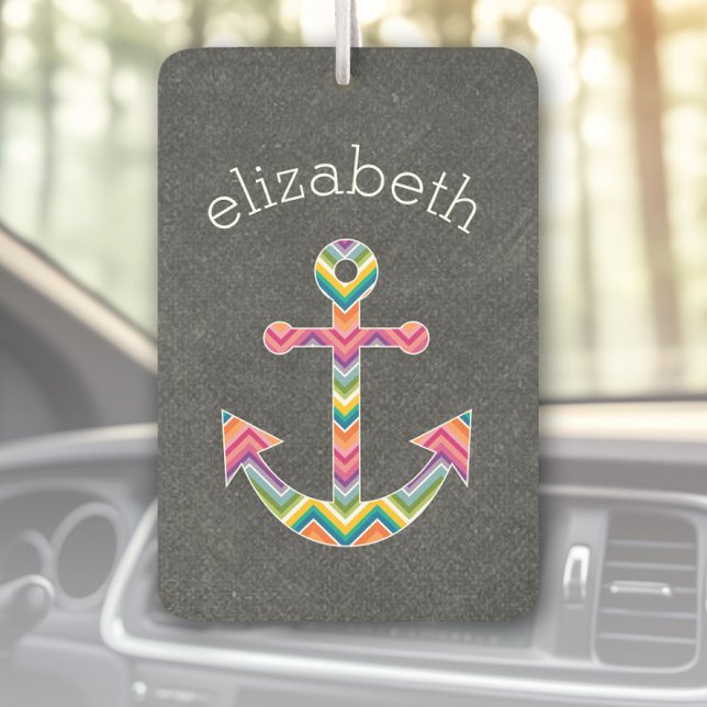 Nautical Anchor with Bright Chevron Pattern Air Freshener (Personalized Car Air Freshener)