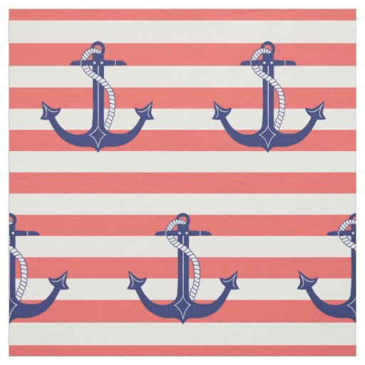 Nautical Anchor with Coral Stripes Fabric