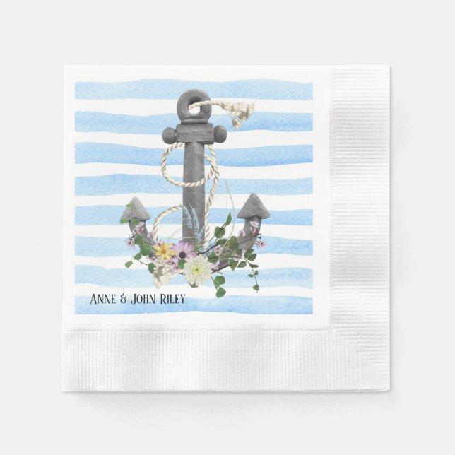 nautical anchor with floral bouquet napkins (Front)