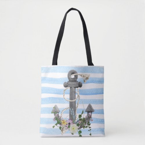 nautical anchor with flowers tote bag