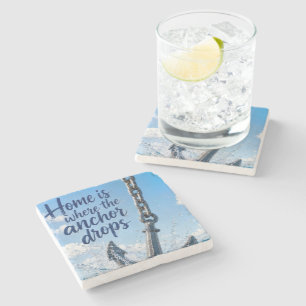 Nautical Anchor with Inspirational Home Quote Stone Coaster