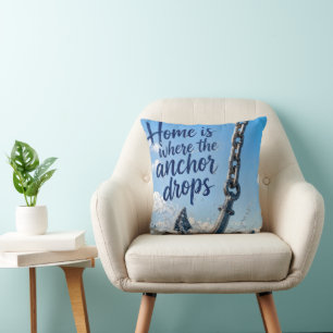 Nautical Anchor with Inspirational Home Quote Throw Pillow