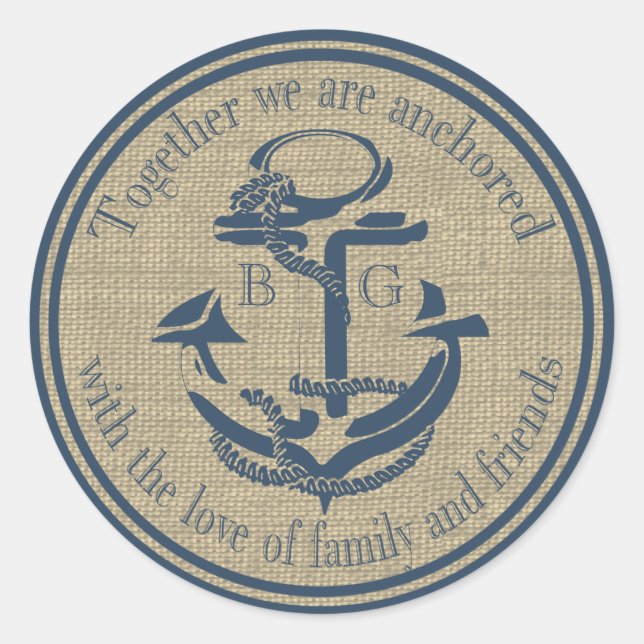 Nautical Anchor with Love Classic Round Sticker (Front)