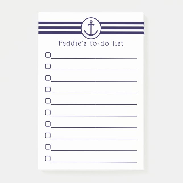 Nautical Anchor With Navy Blue & White Stripes Post-it Notes (Front)