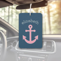 Nautical Anchor with Navy Pink Polka Dot Pattern Car Air Freshener