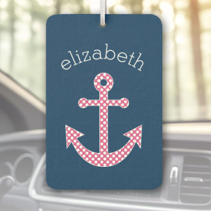 Nautical Anchor with Navy Pink Polka Dot Pattern Car Air Freshener