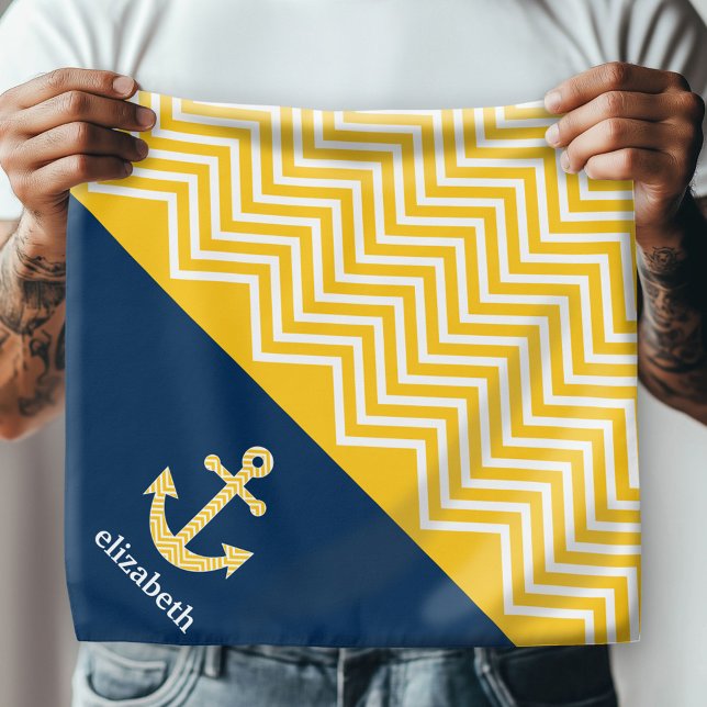 Nautical Anchor with Navy Yellow Chevron Pattern Bandana (Custom Bandana)